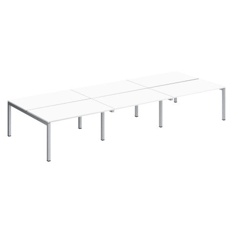 Pôle 6 bureaux droits Teamline L 420 cm - plateaux blanc piètement métal arche