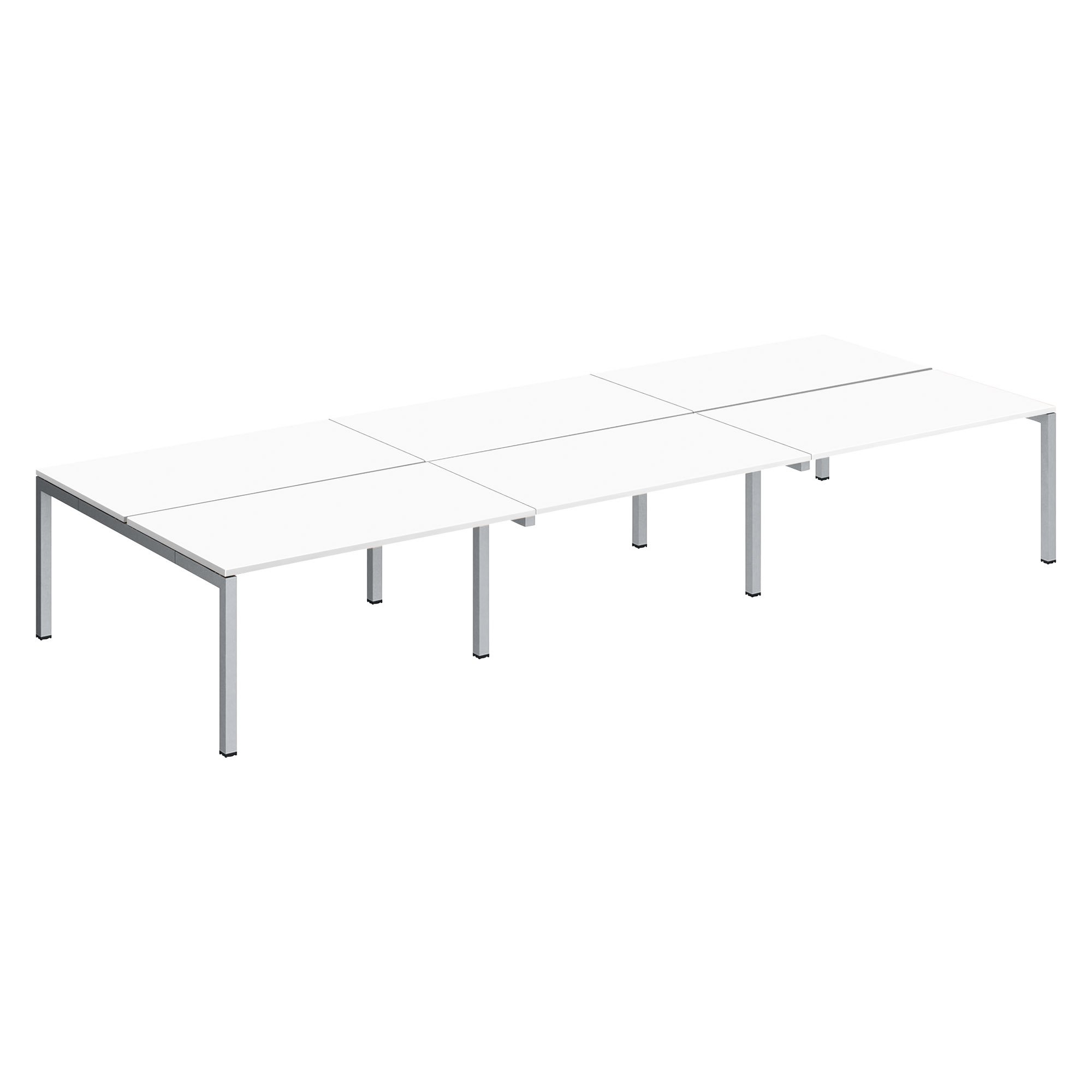 Pôle 6 bureaux droits Teamline L 420 cm - plateaux blanc piètement métal arche