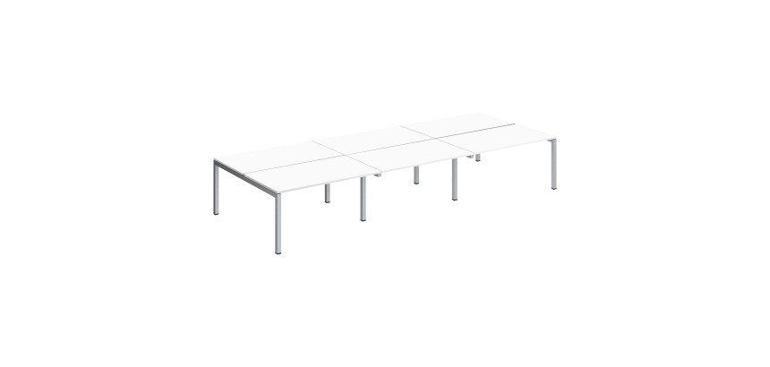Pôle 6 bureaux droits Teamline L 420 cm - plateaux blanc piètement métal arche