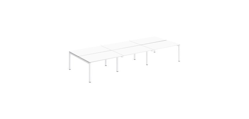 Pôle 6 bureaux droits Teamline L 420 cm - plateaux blanc piètement métal arche