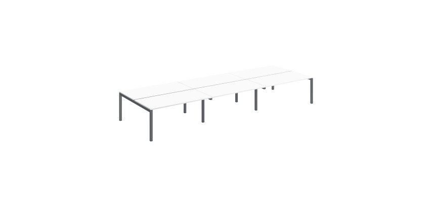 Pôle 6 bureaux droits Teamline L 480 cm - plateaux blanc piètement métal arche