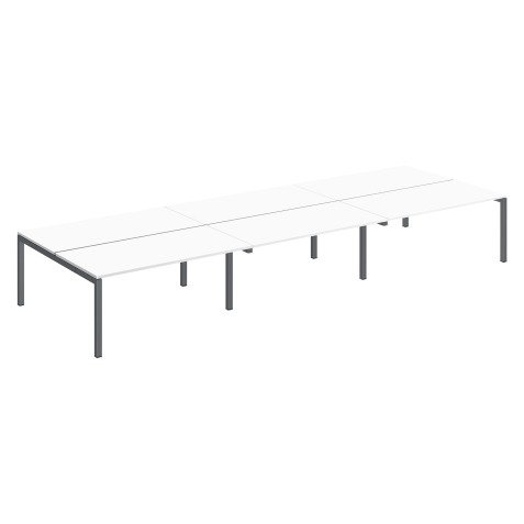 Pôle 6 bureaux droits Teamline L 480 cm - plateaux blanc piètement métal arche