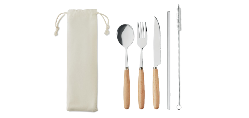 Set de Cubiertos reutilizables de acero inoxidable ECO