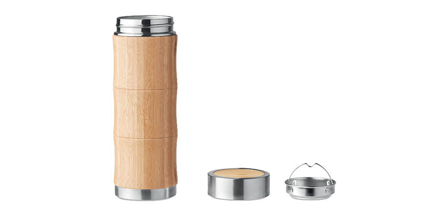 Termo Eco en acero inoxidable  y bambú