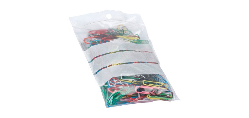 Bolsas Zip transparente 80 x 120 mm con bandas de escritura - 50 micras - caja de 1000