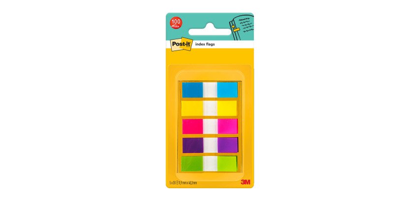 Narrow repositionable plastic neon colored Post-it bookmarks - 20 sheets dispenser