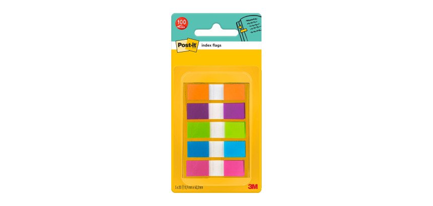 Marque-pages étroits plastique couleurs assorties Post-it - distributeur de 20 feuilles