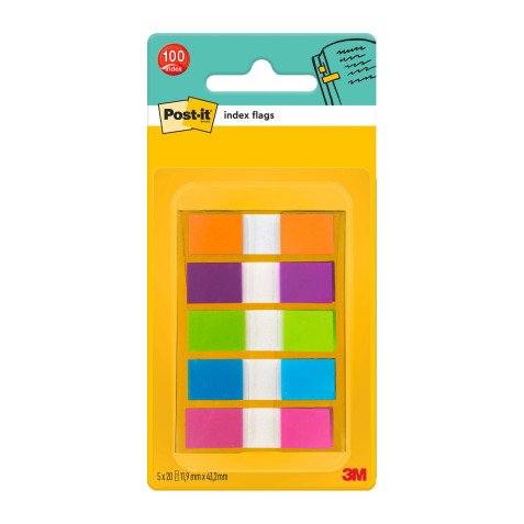Marque-pages étroits plastique couleurs assorties Post-it - distributeur de 20 feuilles