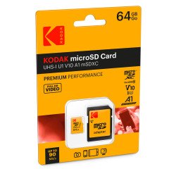 Carte mémoire micro SDHC avec adaptateur SDXC Kodak 64 Go  - classe 10