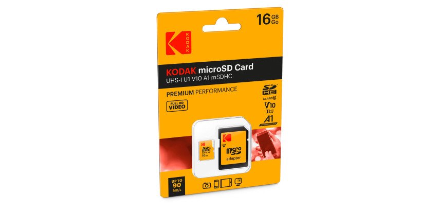 Micro SDHC memory card with Kodak 16GB micro SD adapter - Class 10