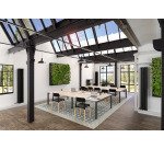 Pôle 4 bureaux droits Arko plateaux chêne clair piètement métal arche