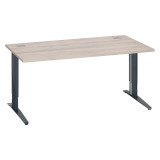Bureau droit chêne gris L 160 cm réglable en hauteur piètement métal Essens