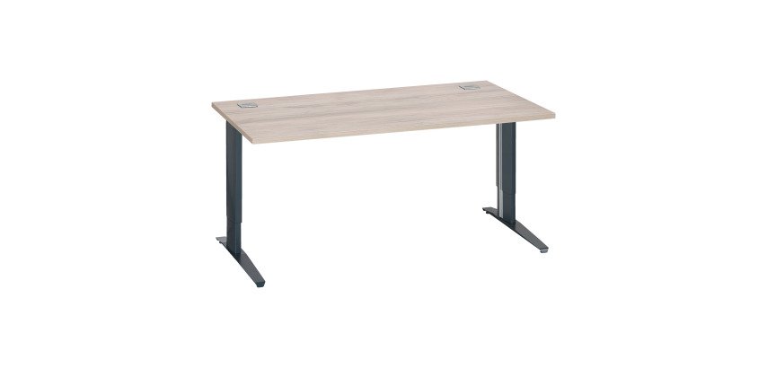 Bureau droit chêne gris L 160 cm réglable en hauteur piètement métal Essens