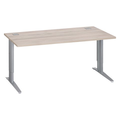 Mesa recta 160 cm roble gris regulable en altura patas metálicas aluminio Excellens