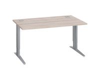 Bureau droit chêne gris L 140 cm réglable en hauteur piètement métal Essens