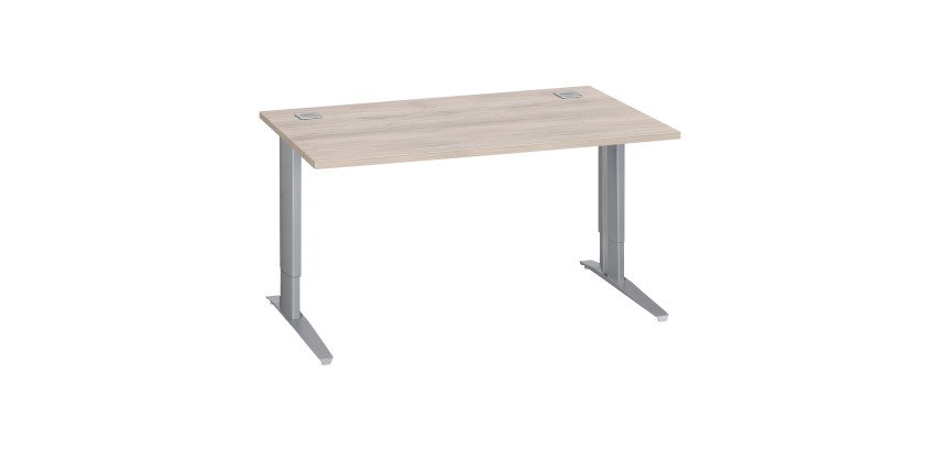 Bureau droit chêne gris L 140 cm réglable en hauteur piètement métal Essens