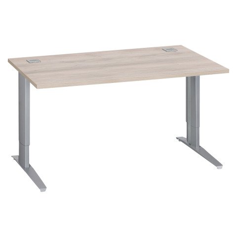 Mesa recta 140 cm roble gris regulable en altura patas metálicas aluminio Excellens