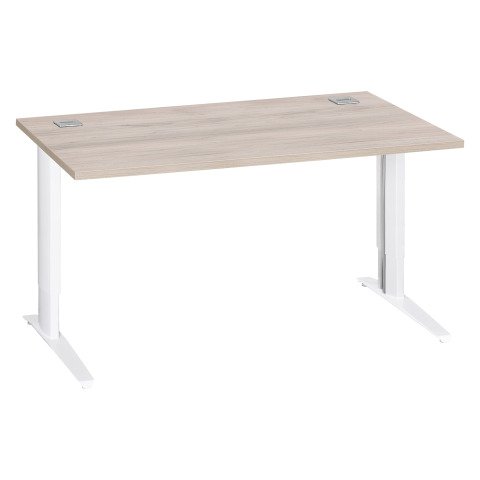 Mesa recta 140 cm roble gris regulable en altura patas metálicas blanco Excellens