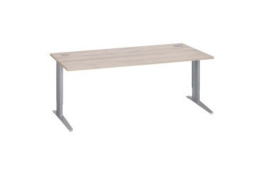 Straight desk Excellens Metal Plus with fixed or adjustable L-shaped legs during assembly