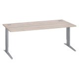 Bureau droit chêne gris L 180 cm réglable en hauteur piètement métal Essens