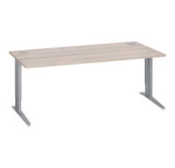 Bureau droit chêne gris L 180 cm réglable en hauteur piètement métal Essens