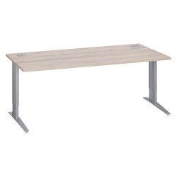 Bureau droit chêne gris L 180 cm réglable en hauteur piètement métal Essens