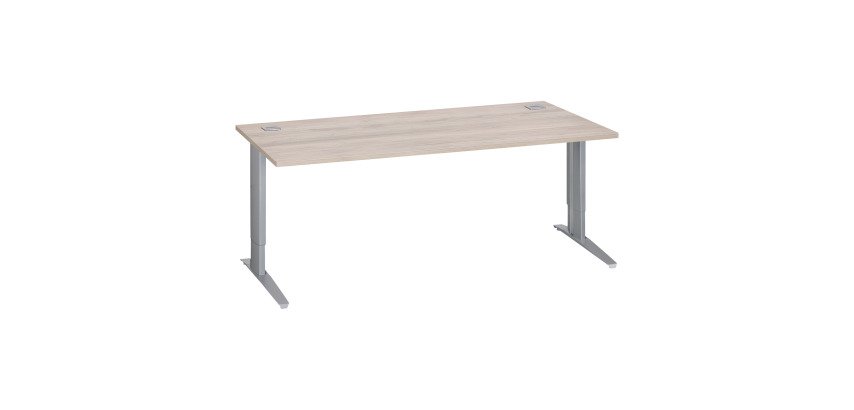 Bureau droit chêne gris L 180 cm réglable en hauteur piètement métal Essens