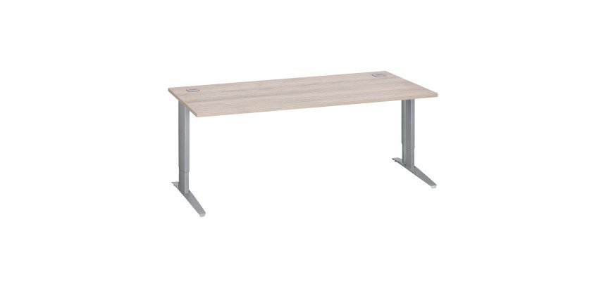 Bureau droit chêne gris L 180 cm réglable en hauteur piètement métal Essens