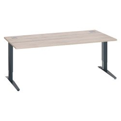 Bureau droit chêne gris L 180 cm réglable en hauteur piètement métal Essens