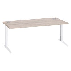 Bureau droit chêne gris L 180 cm réglable en hauteur piètement métal Essens