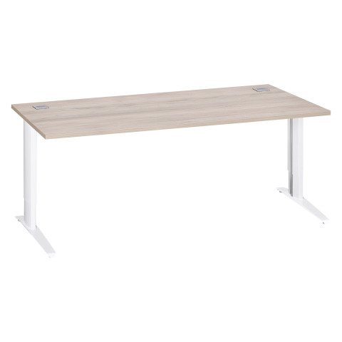 Mesa recta 180 cm roble gris regulable en altura patas metálicas blanco Excellens