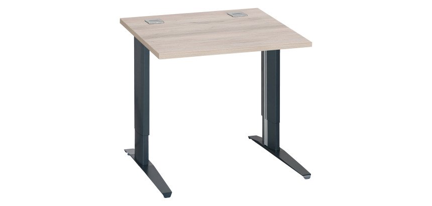 Bureau droit chêne gris L 80 cm réglable en hauteur piètement métal Essens