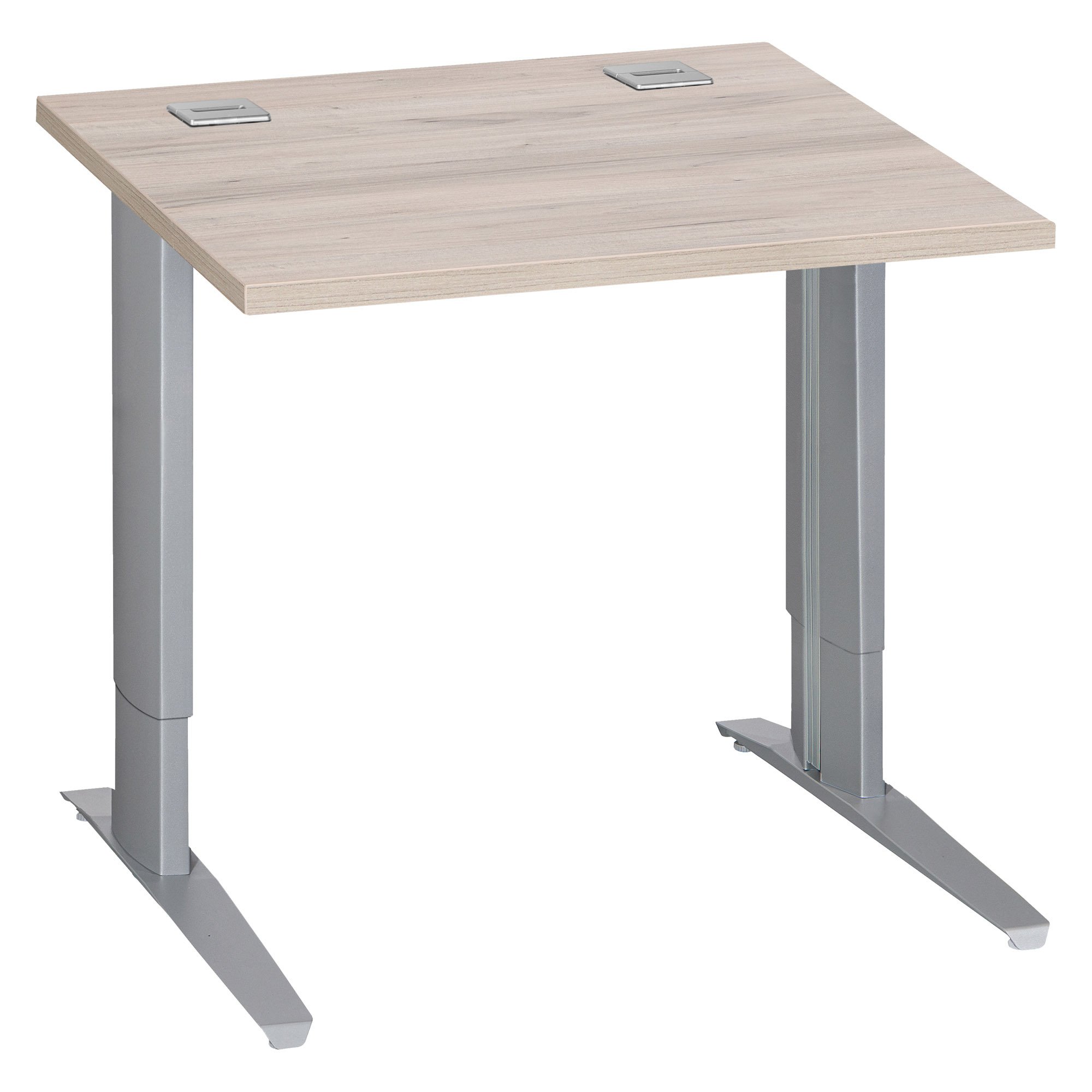 Bureau droit chêne gris L 80 cm réglable en hauteur piètement métal Essens
