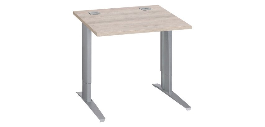 Bureau droit chêne gris L 80 cm réglable en hauteur piètement métal Essens