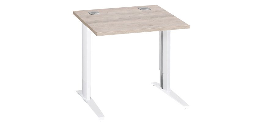Bureau droit chêne gris L 80 cm réglable en hauteur piètement métal Essens