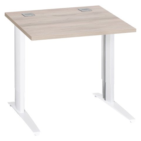 Mesa recta 80 cm roble gris regulable en altura patas metálicas blanco Excellens