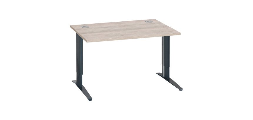 Bureau droit chêne gris L 120 cm réglable en hauteur piètement métal Essens
