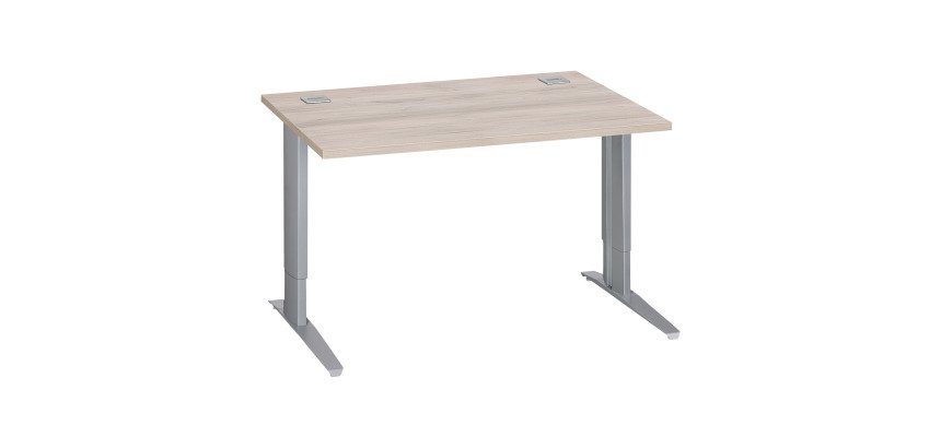 Bureau droit chêne gris L 120 cm réglable en hauteur piètement métal Essens