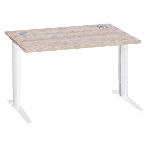 Mesa recta 120 cm roble gris regulable en altura patas metálicas blanco Excellens