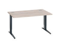 Bureau droit chêne gris L 140 cm réglable en hauteur piètement métal Essens