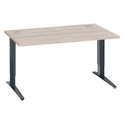 Bureau droit chêne gris L 140 cm réglable en hauteur piètement métal Essens