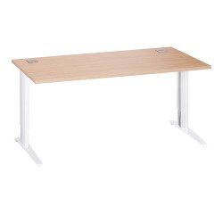 Bureau droit chêne clair L 160 cm piètement L réglable métal Essens