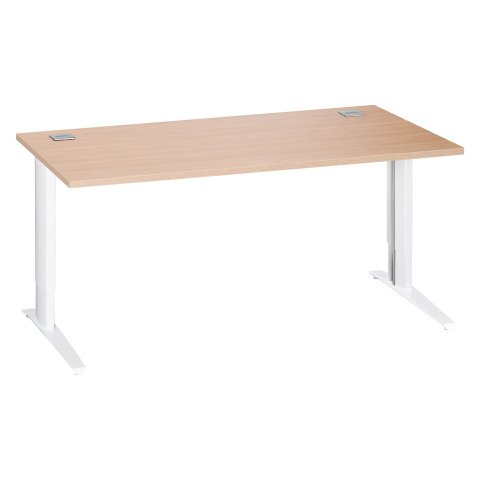 Mesa recta 160 cm roble claro regulable en altura patas metálicas blanco Excellens