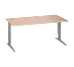 Bureau droit chêne clair L 160 cm piètement L réglable métal Essens