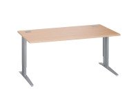 Bureau droit chêne clair L 160 cm piètement L réglable métal Essens