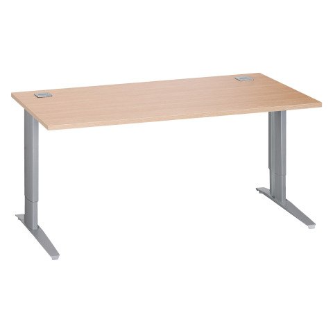 Mesa recta 160 cm roble claro regulable en altura patas metálicas aluminio Excellens