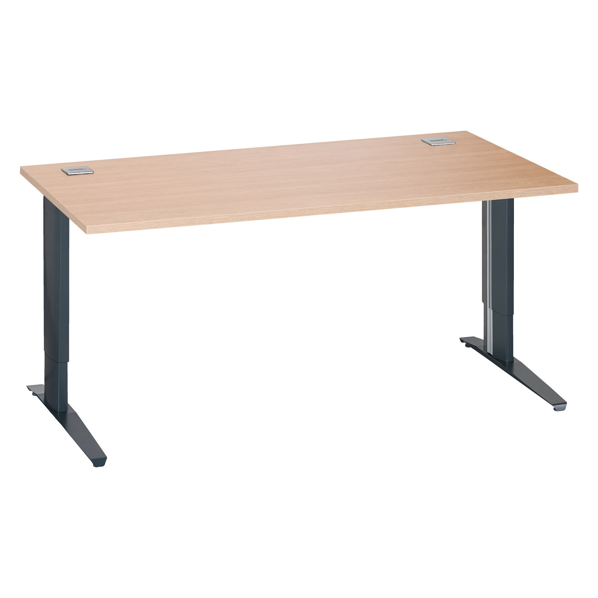 Bureau droit chêne clair L 160 cm piètement L réglable métal Essens