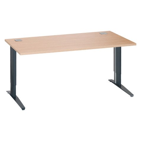 Bureau droit chêne clair L 160 cm piètement L réglable métal Essens