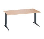 Bureau droit chêne clair L 160 cm piètement L réglable métal Essens