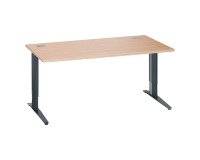 Bureau droit chêne clair L 160 cm piètement L réglable métal Essens